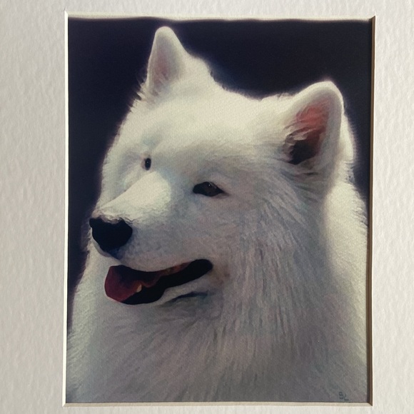 Samoyed Giclée Matted Print Mat White Dog Breed Fine Art of Watercolor Painting - Picture 1 of 9